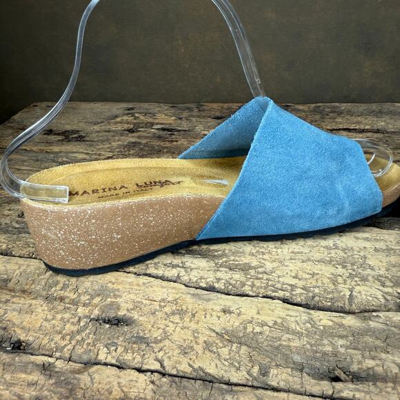 Marina Luna Made in Italy Blue Suede Slide Sandals Women’s Size 6.5 Comfort - Picture 8 of 11